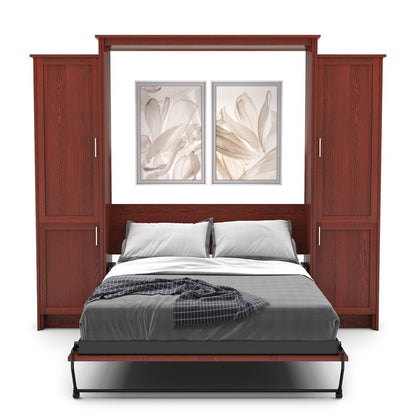 Twin Size Murphy Bed - Left & Right Cabinet, Shaker Style, Brushed Nickel Pulls - Murphy Door