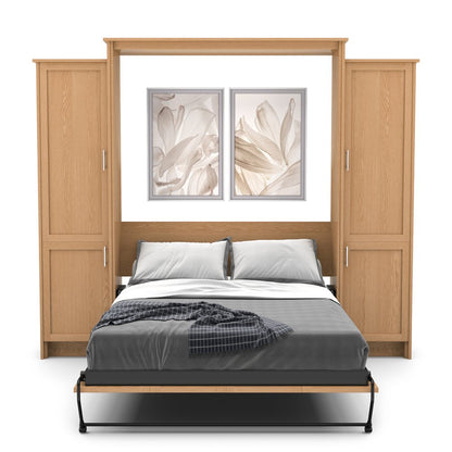 Twin Size Murphy Bed - Left & Right Cabinet, Shaker Style, Brushed Nickel Pulls - Murphy Door