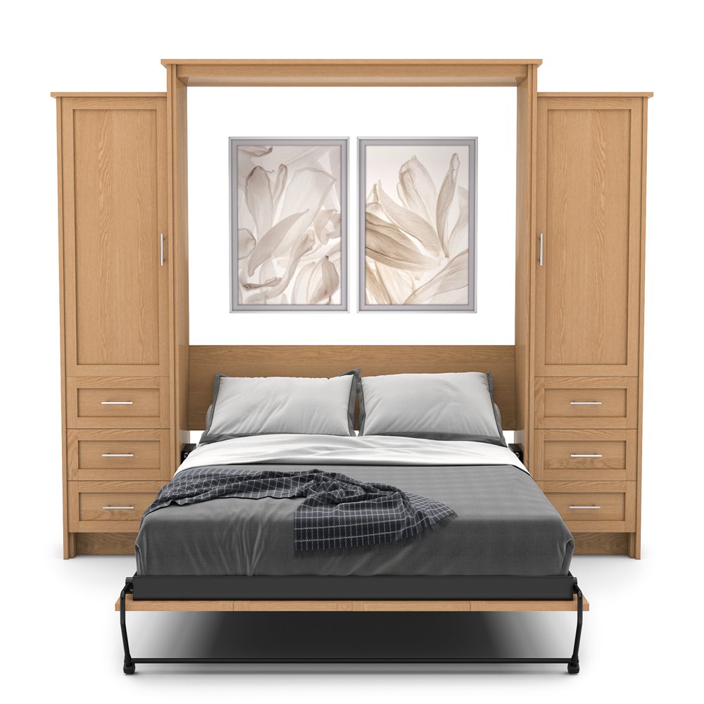 Full Size Murphy Bed - Left & Right Cabinet, Shaker Style, Brushed Nickel Pulls - Murphy Door