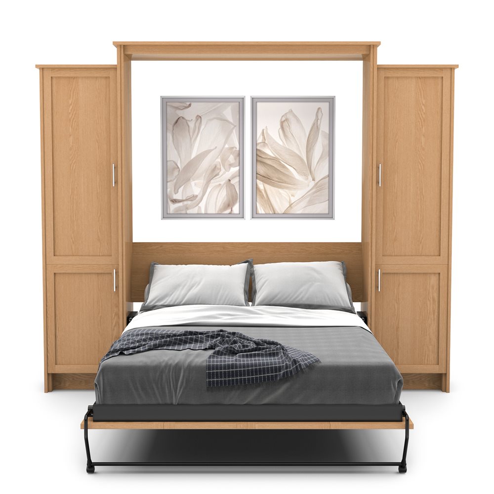 Queen Size Murphy Bed - Left & Right Cabinet, Shaker Style, Brushed Nickel Pulls - Murphy Door