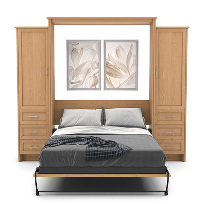 Queen Size Murphy Bed - Left & Right Cabinet, Shaker Style, Brushed Nickel Pulls - Murphy Door