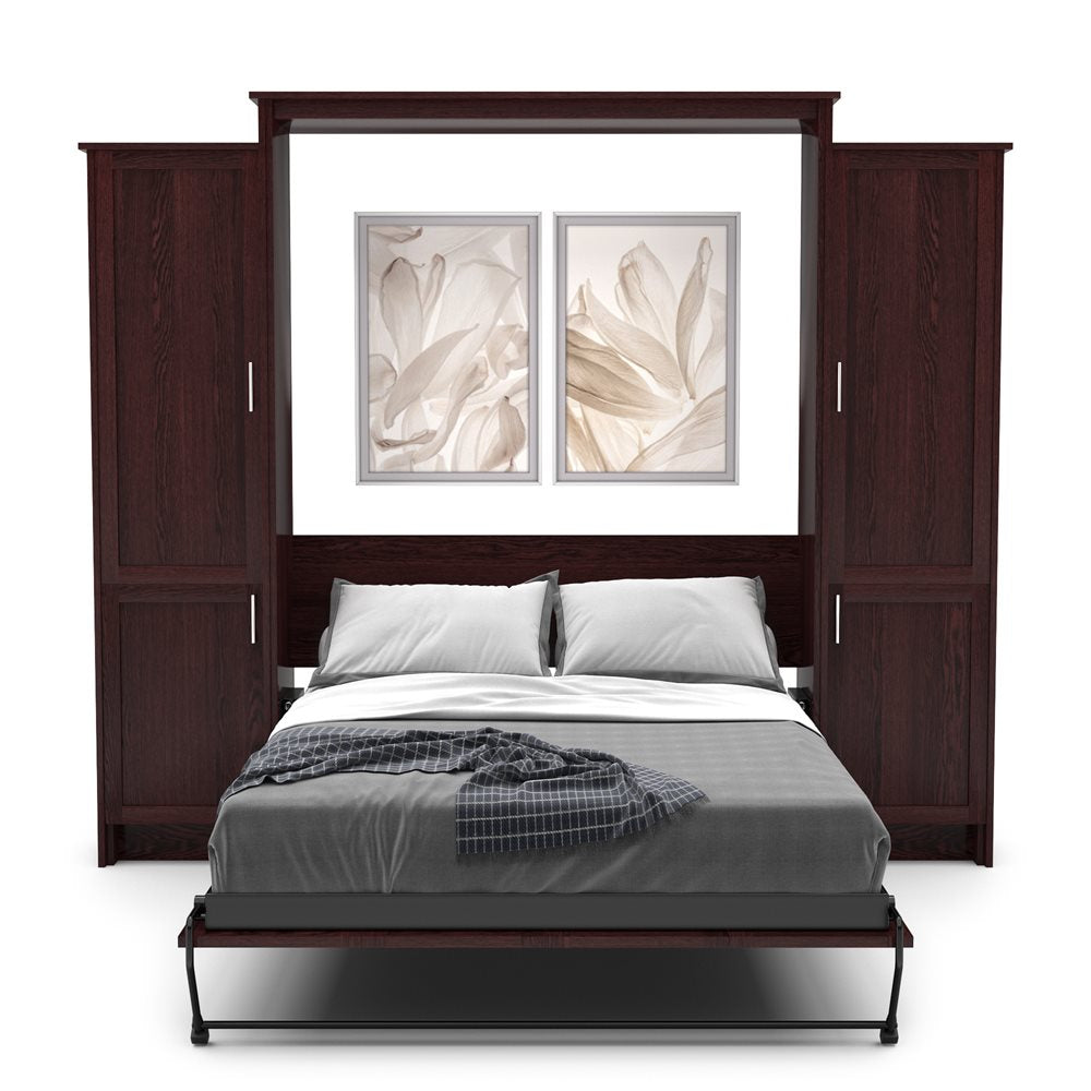 Twin Size Murphy Bed - Left & Right Cabinet, Shaker Style, Brushed Nickel Pulls - Murphy Door