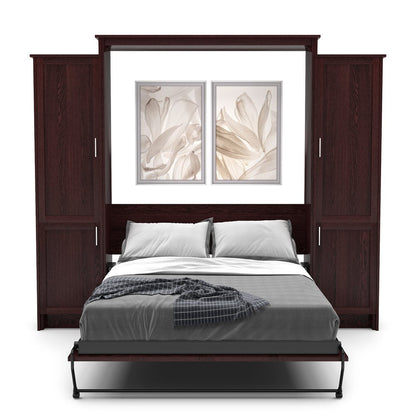 Twin Size Murphy Bed - Left & Right Cabinet, Shaker Style, Brushed Nickel Pulls - Murphy Door