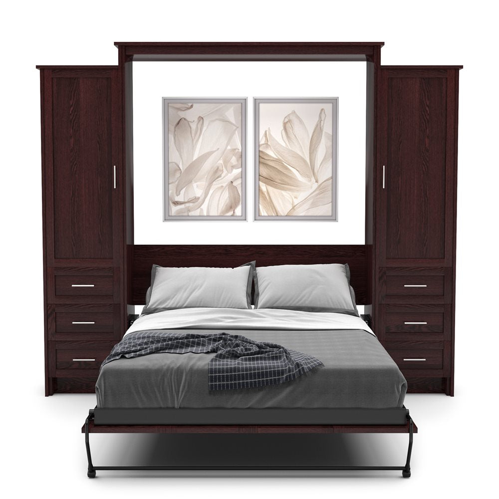 Full Size Murphy Bed - Left & Right Cabinet, Shaker Style, Brushed Nickel Pulls - Murphy Door