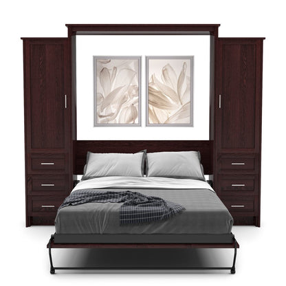 Twin Size Murphy Bed - Left & Right Cabinet, Shaker Style, Brushed Nickel Pulls - Murphy Door