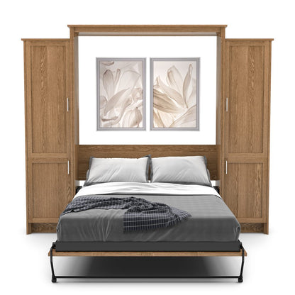 Twin Size Murphy Bed - Left & Right Cabinet, Shaker Style, Brushed Nickel Pulls - Murphy Door