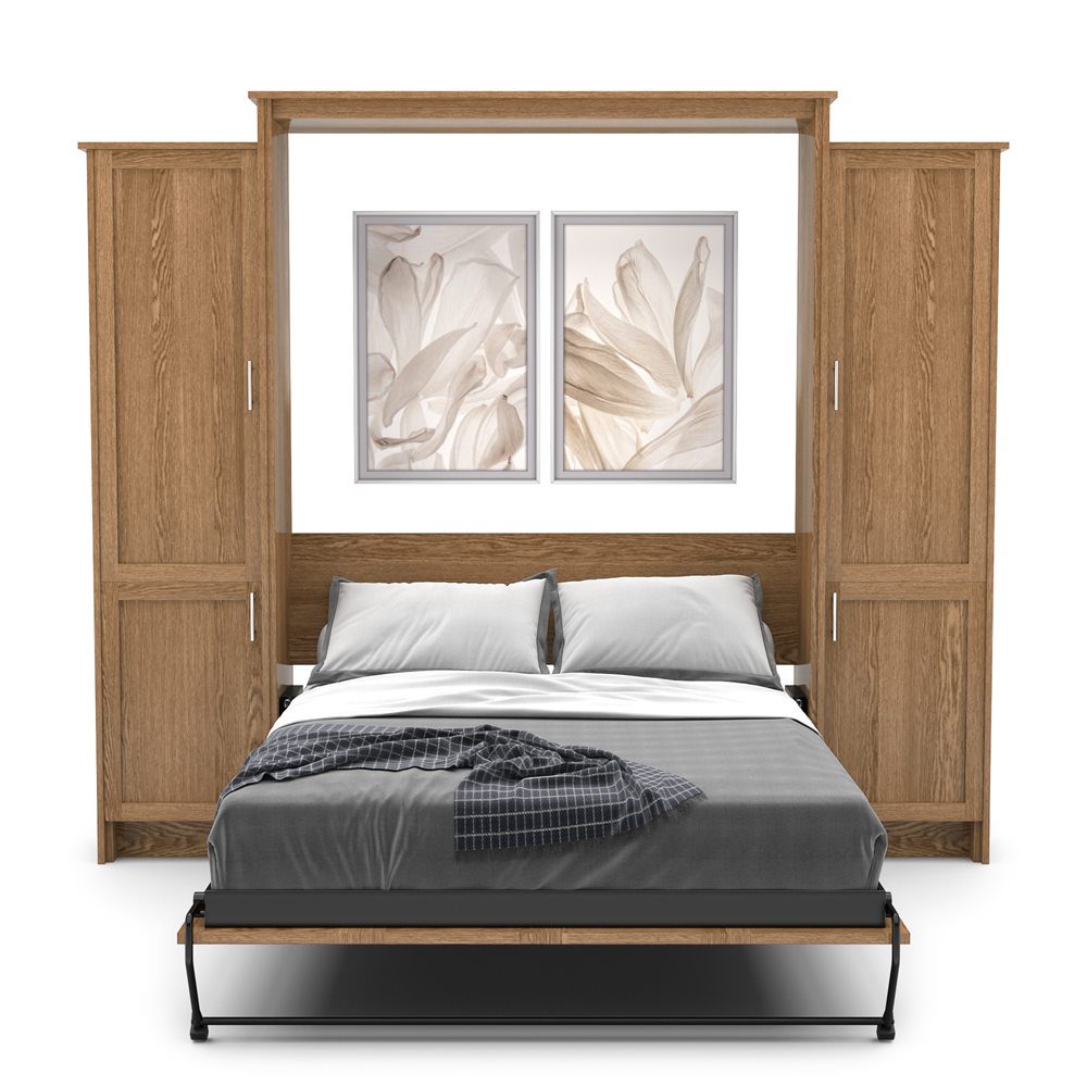 Queen Size Murphy Bed - Left & Right Cabinet, Shaker Style, Brushed Nickel Pulls - Murphy Door