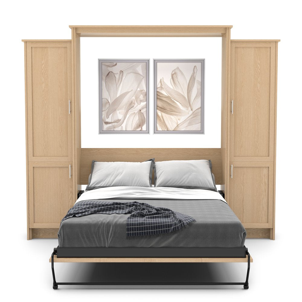 Twin Size Murphy Bed - Left & Right Cabinet, Shaker Style, Brushed Nickel Pulls - Murphy Door