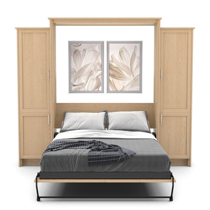 Twin Size Murphy Bed - Left & Right Cabinet, Shaker Style, Brushed Nickel Pulls - Murphy Door