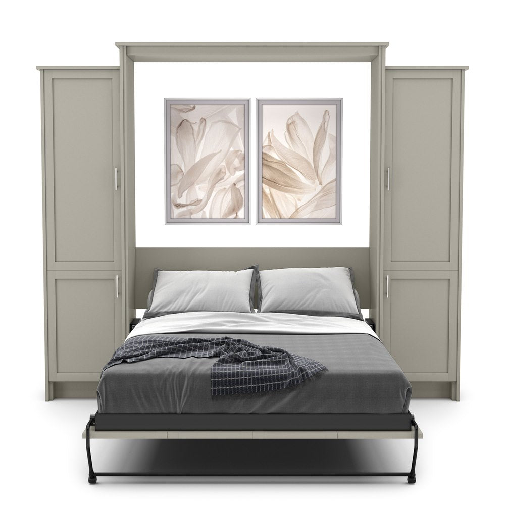 Twin Size Murphy Bed - Left & Right Cabinet, Shaker Style, Brushed Nickel Pulls - Murphy Door