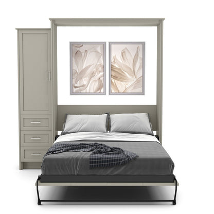 King Size Murphy Bed - Left Cabinet, Shaker Style, Brushed Nickel Pulls