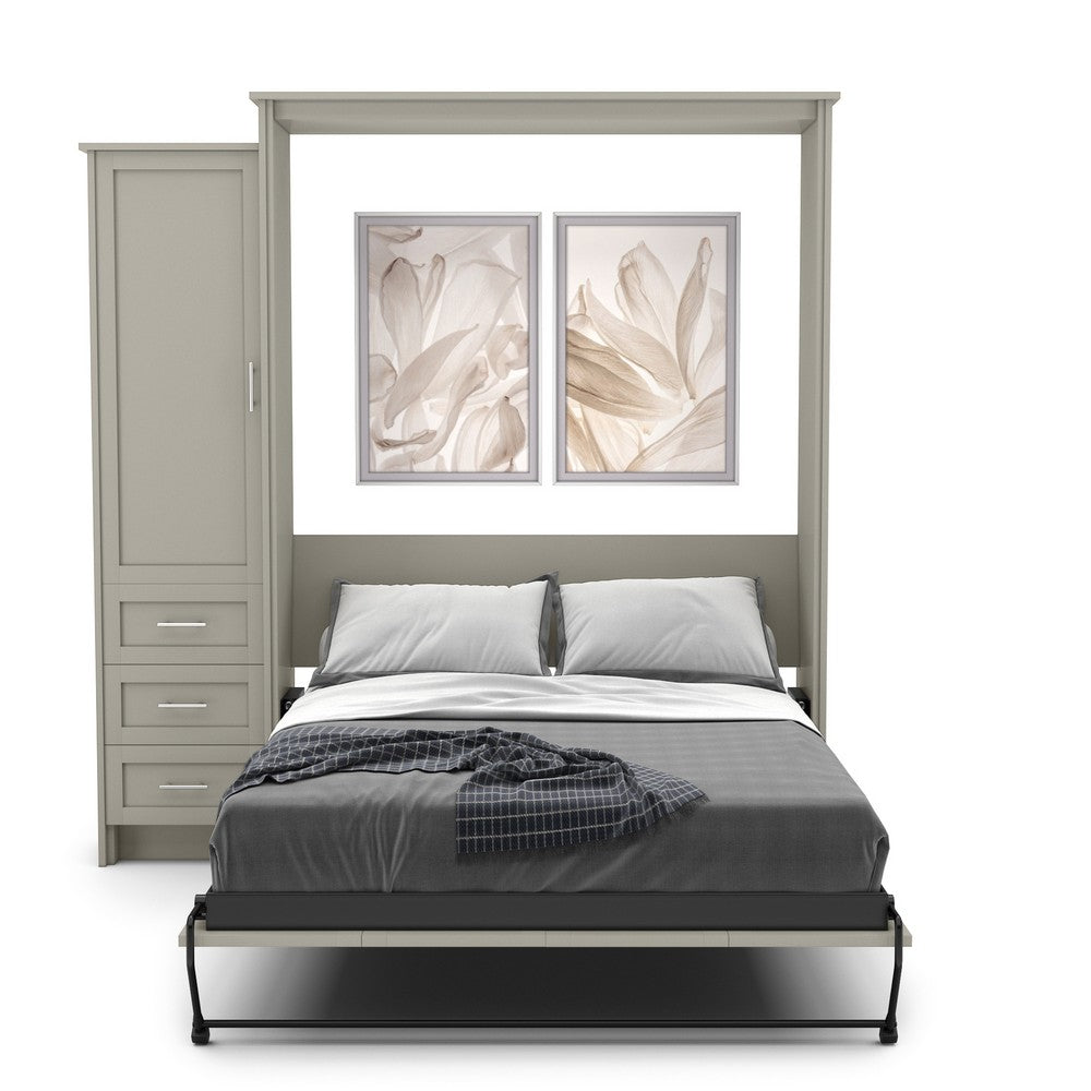 King Size Murphy Bed - Left Cabinet, Shaker Style, Brushed Nickel Pulls