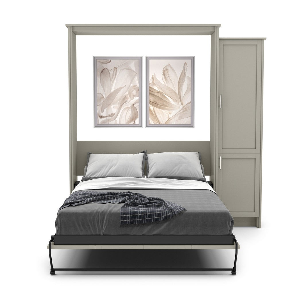 King Size Murphy Bed - Right Cabinet, Shaker Style, Brushed Nickel Pulls - Murphy Door