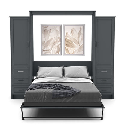 Queen Size Murphy Bed - Left & Right Cabinet, Shaker Style, Brushed Nickel Pulls - Murphy Door