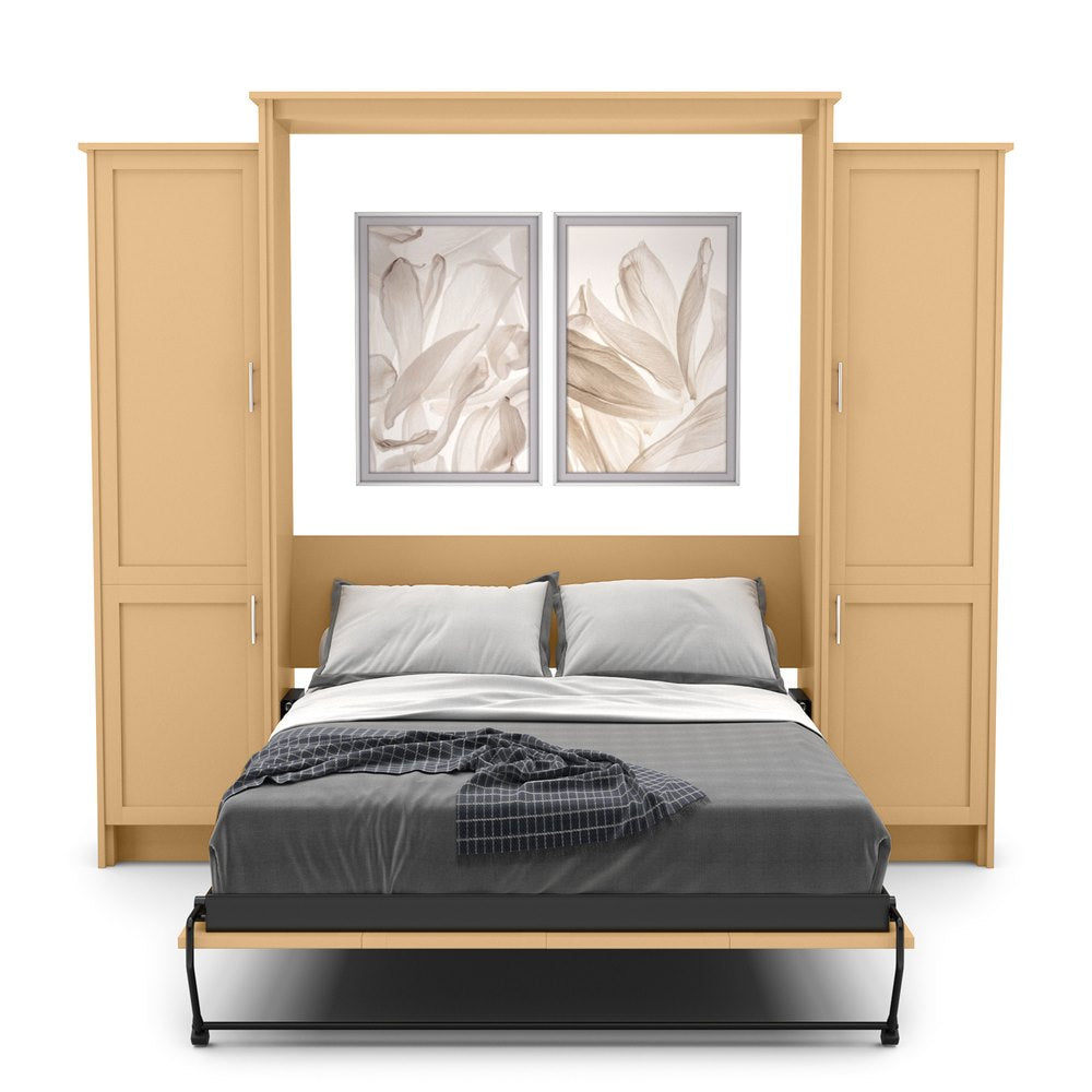 King Size Murphy Bed - Left & Right Cabinet, Shaker Style, Brushed Nickel Pulls - Murphy Door