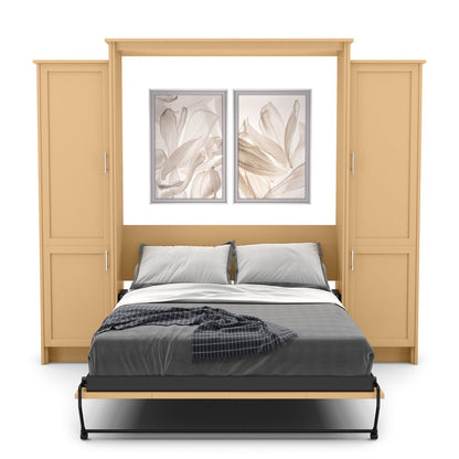 King Size Murphy Bed - Left & Right Cabinet, Shaker Style, Brushed Nickel Pulls - Murphy Door