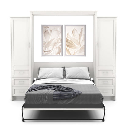 King Size Murphy Bed - Left & Right Cabinet, Shaker Style, Brushed Nickel Pulls - Murphy Door