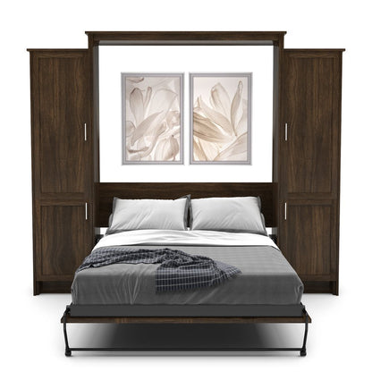 Twin Size Murphy Bed - Left & Right Cabinet, Shaker Style, Brushed Nickel Pulls - Murphy Door