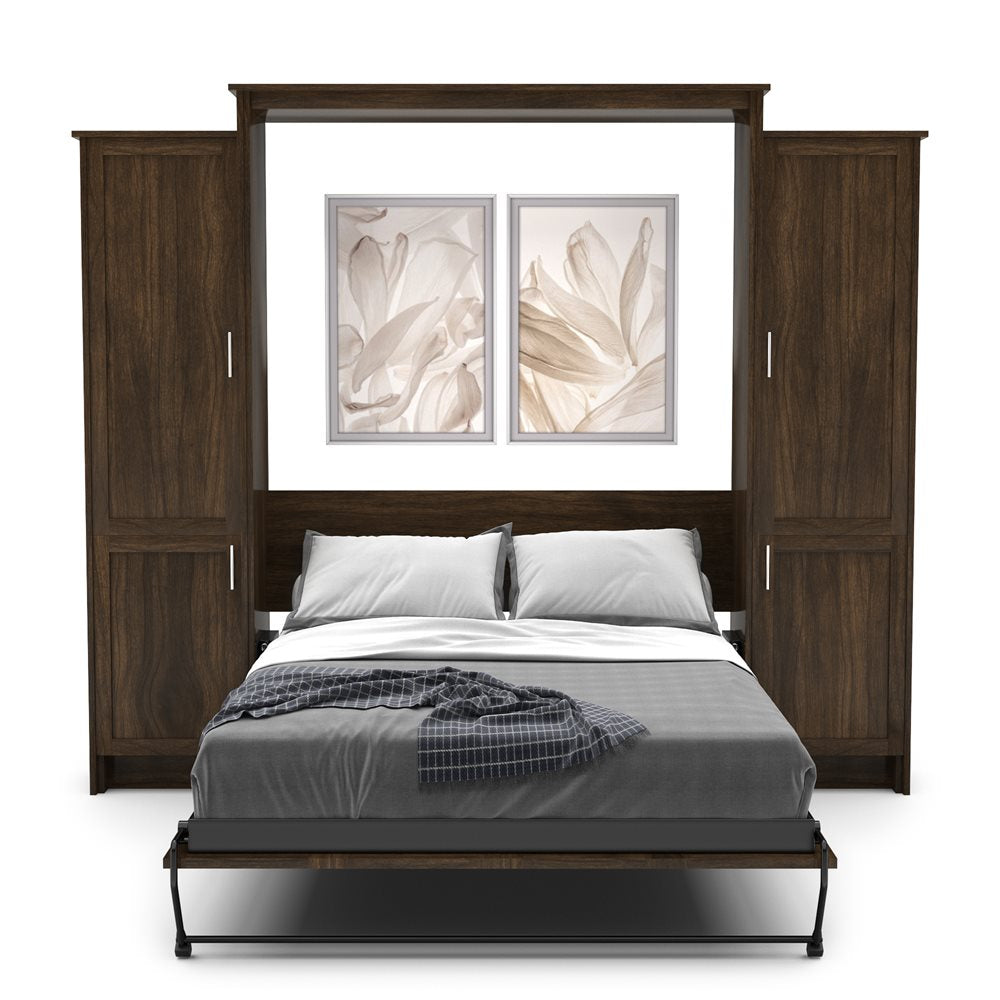 Full Size Murphy Bed - Left & Right Cabinet, Shaker Style, Brushed Nickel Pulls - Murphy Door