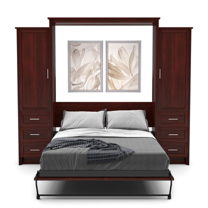 Full Size Murphy Bed - Left & Right Cabinet, Shaker Style, Brushed Nickel Pulls - Murphy Door
