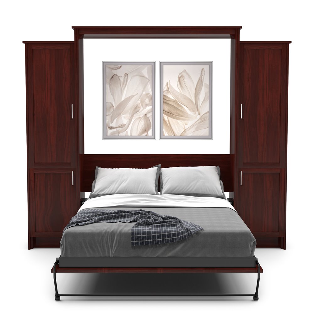 Full Size Murphy Bed - Left & Right Cabinet, Shaker Style, Brushed Nickel Pulls - Murphy Door
