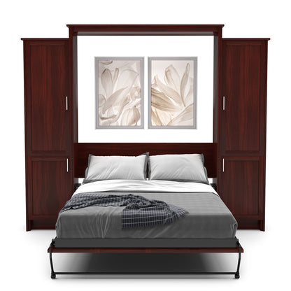 Twin Size Murphy Bed - Left & Right Cabinet, Shaker Style, Brushed Nickel Pulls - Murphy Door