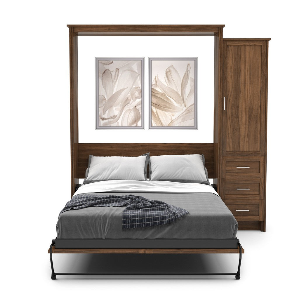 Full Size Murphy Bed - Right Cabinet, Shaker Style, Brushed Nickel Pulls - Murphy Door