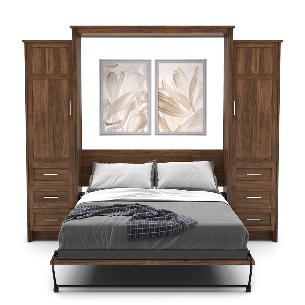 Full Size Murphy Bed - Left & Right Cabinet, Shaker Style, Brushed Nickel Pulls - Murphy Door