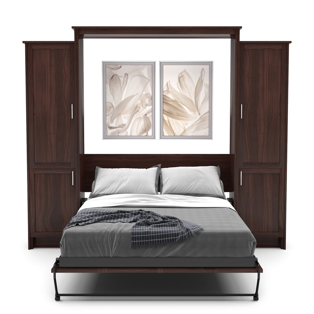 Twin Size Murphy Bed - Left & Right Cabinet, Shaker Style, Brushed Nickel Pulls - Murphy Door