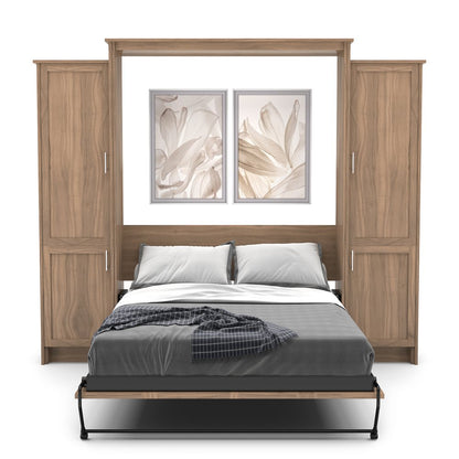 Twin Size Murphy Bed - Left & Right Cabinet, Shaker Style, Brushed Nickel Pulls - Murphy Door