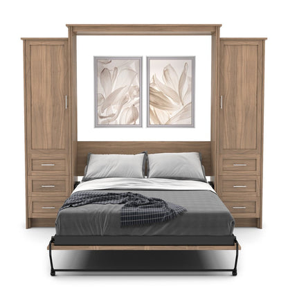 Full Size Murphy Bed - Left & Right Cabinet, Shaker Style, Brushed Nickel Pulls - Murphy Door