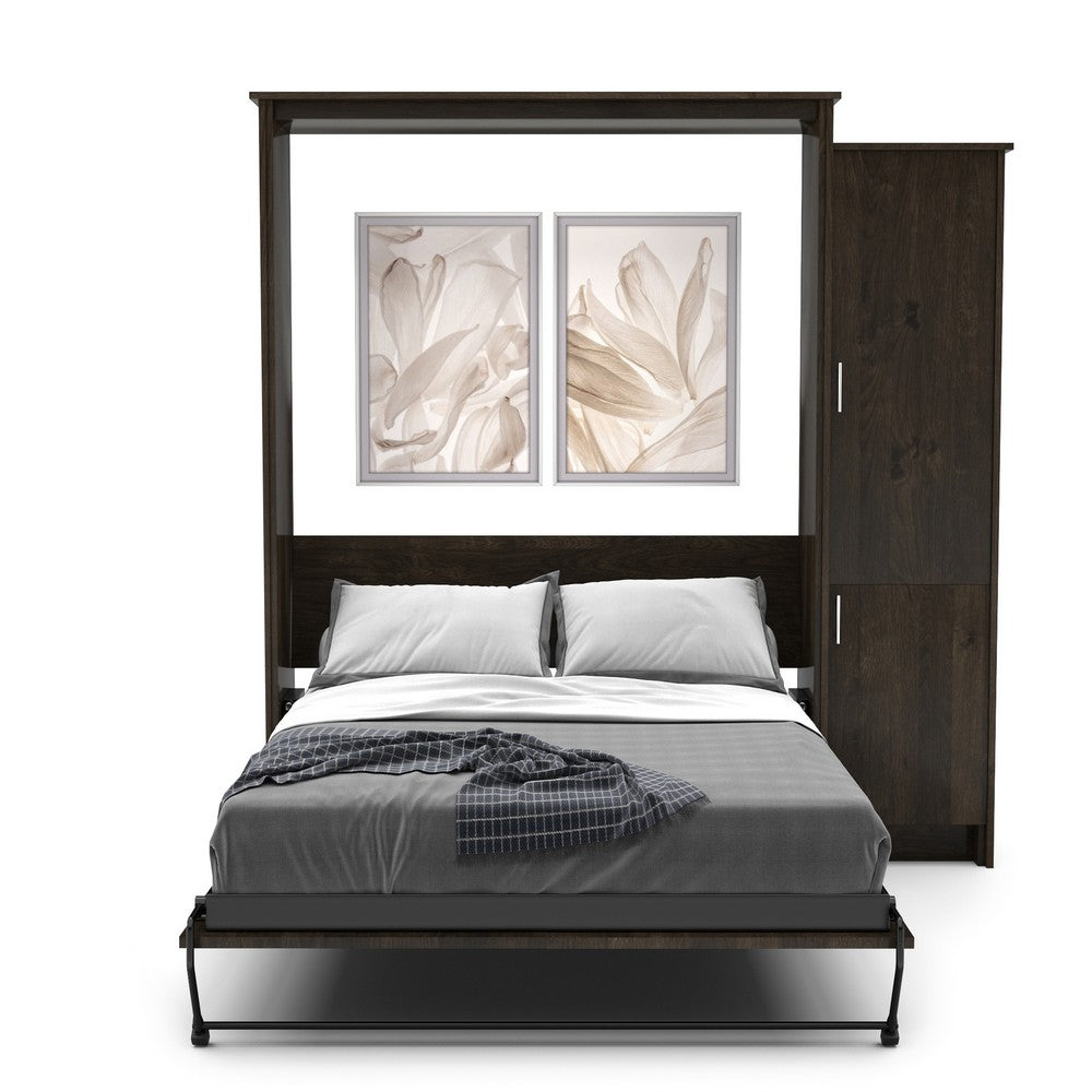 Full Size Murphy Bed - Right Cabinet, Slab Style, Brushed Nickel Pulls - Murphy Door