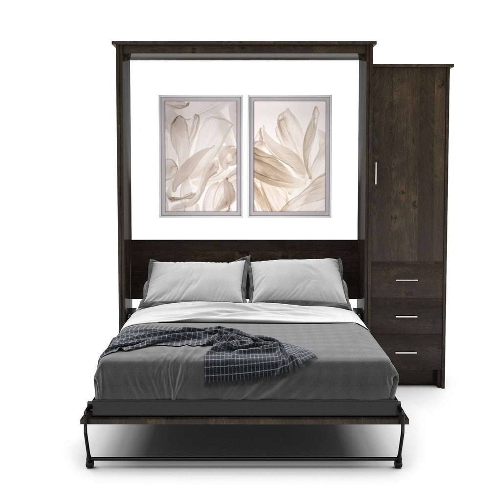 Queen Size Murphy Bed - Right Cabinet, Slab Style, Brushed Nickel Pulls
