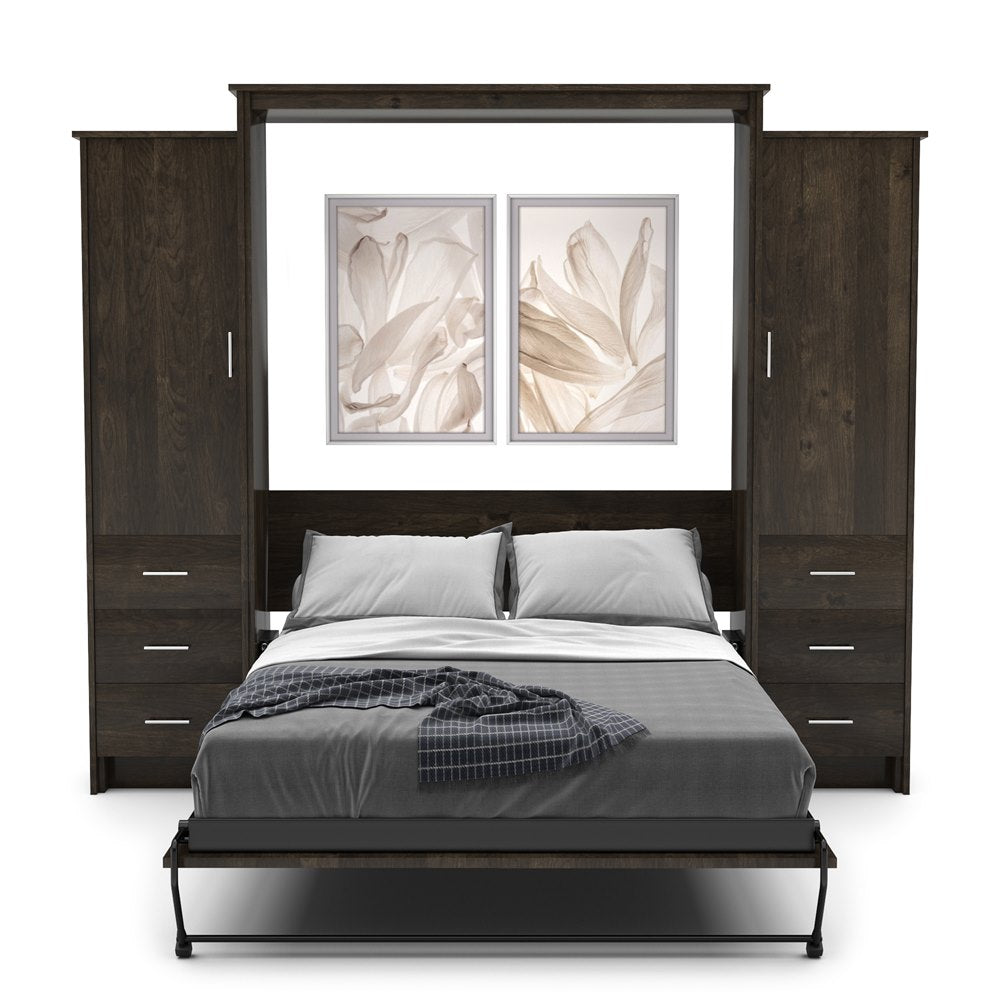 Twin Size Murphy Bed - Left & Right Cabinet, Slab Style, Brushed Nickel Pulls - Murphy Door