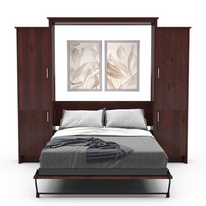 Twin Size Murphy Bed - Left & Right Cabinet, Slab Style, Brushed Nickel Pulls - Murphy Door