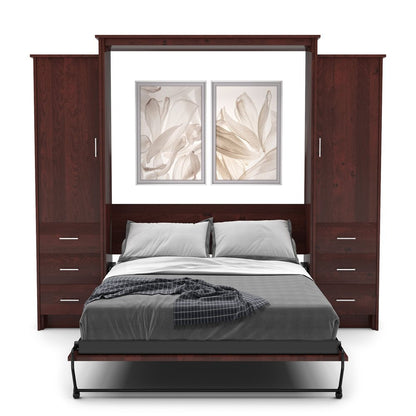 Full Size Murphy Bed - Left & Right Cabinet, Slab Style, Brushed Nickel Pulls - Murphy Door
