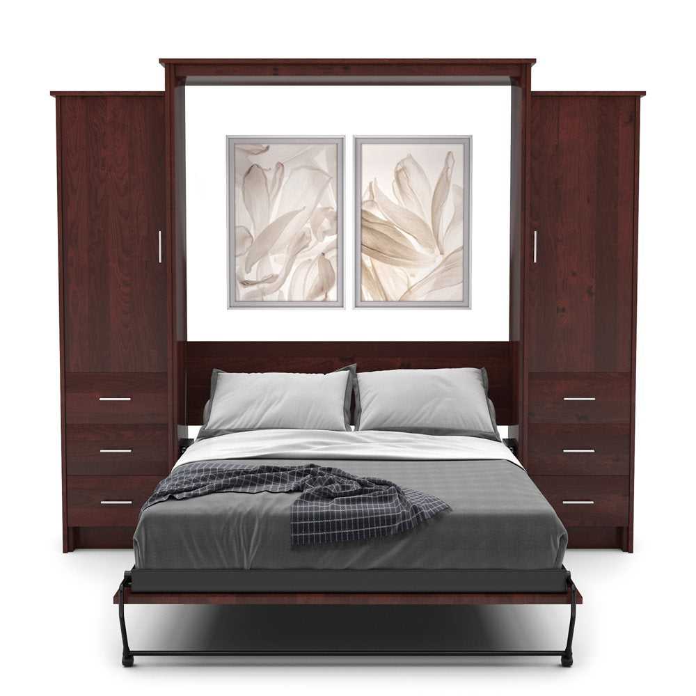 Full Size Murphy Bed - Left & Right Cabinet, Slab Style, Brushed Nickel Pulls - Murphy Door