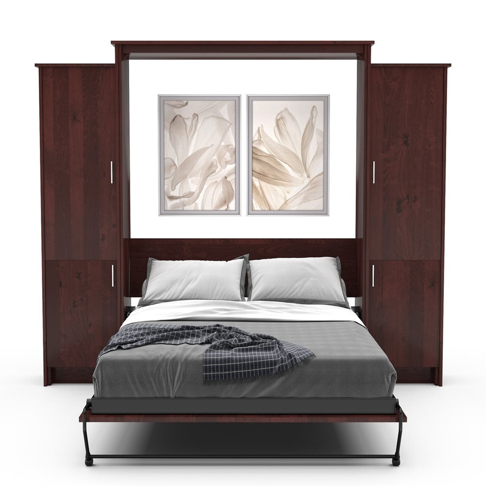 Full Size Murphy Bed - Left & Right Cabinet, Slab Style, Brushed Nickel Pulls - Murphy Door