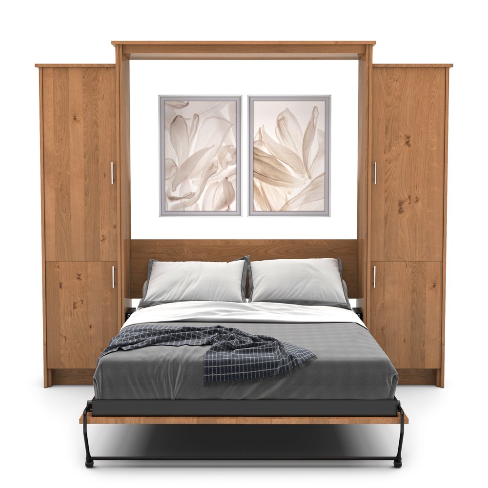 Twin Size Murphy Bed - Left & Right Cabinet, Slab Style, Brushed Nickel Pulls - Murphy Door