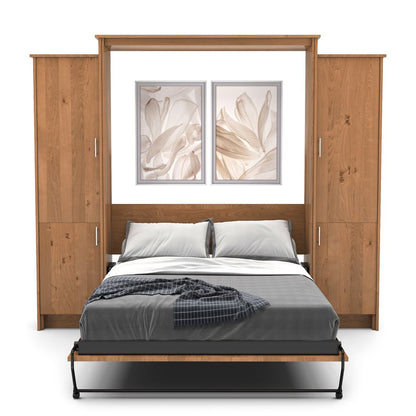 Twin Size Murphy Bed - Left & Right Cabinet, Slab Style, Brushed Nickel Pulls - Murphy Door