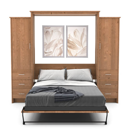 Twin Size Murphy Bed - Left & Right Cabinet, Slab Style, Brushed Nickel Pulls - Murphy Door