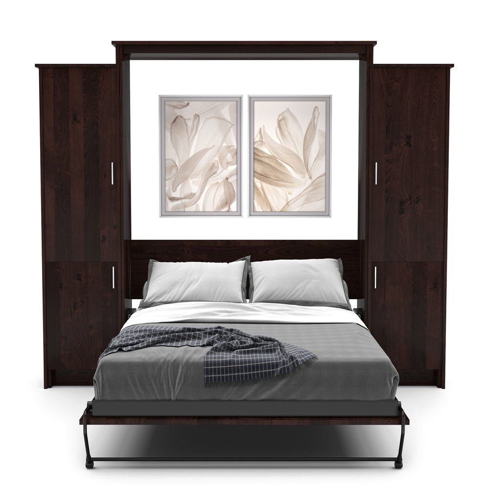 Full Size Murphy Bed - Left & Right Cabinet, Slab Style, Brushed Nickel Pulls - Murphy Door