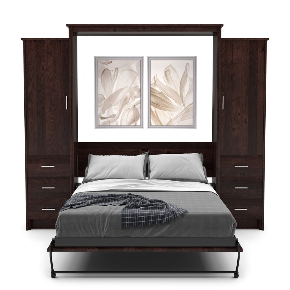 Twin Size Murphy Bed - Left & Right Cabinet, Slab Style, Brushed Nickel Pulls - Murphy Door