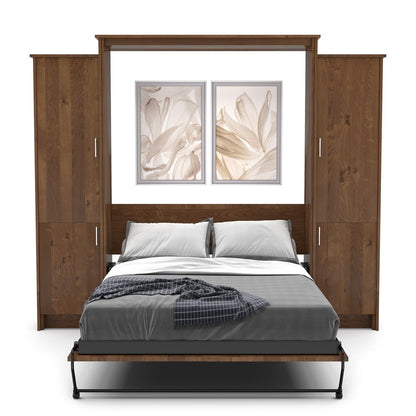 Twin Size Murphy Bed - Left & Right Cabinet, Slab Style, Brushed Nickel Pulls - Murphy Door