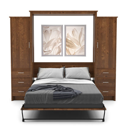 Twin Size Murphy Bed - Left & Right Cabinet, Slab Style, Brushed Nickel Pulls - Murphy Door
