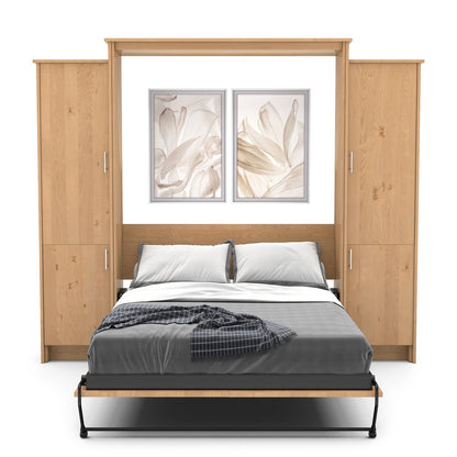 Twin Size Murphy Bed - Left & Right Cabinet, Slab Style, Brushed Nickel Pulls - Murphy Door