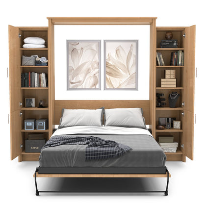 Twin Size Murphy Bed - Left & Right Cabinet, Slab Style, Brushed Nickel Pulls - Murphy Door