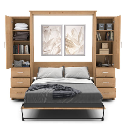 Full Size Murphy Bed - Left & Right Cabinet, Slab Style, Brushed Nickel Pulls - Murphy Door
