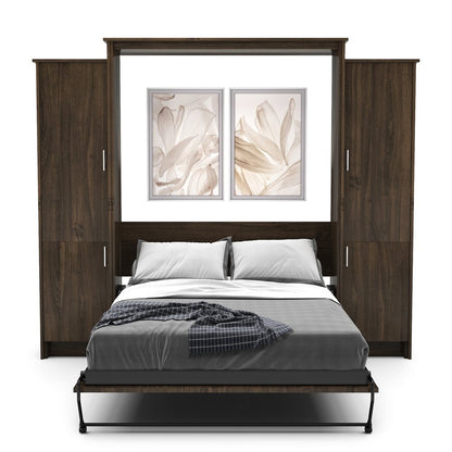 Twin Size Murphy Bed - Left & Right Cabinet, Slab Style, Brushed Nickel Pulls - Murphy Door