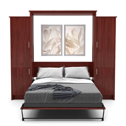 Twin Size Murphy Bed - Left & Right Cabinet, Slab Style, Brushed Nickel Pulls - Murphy Door